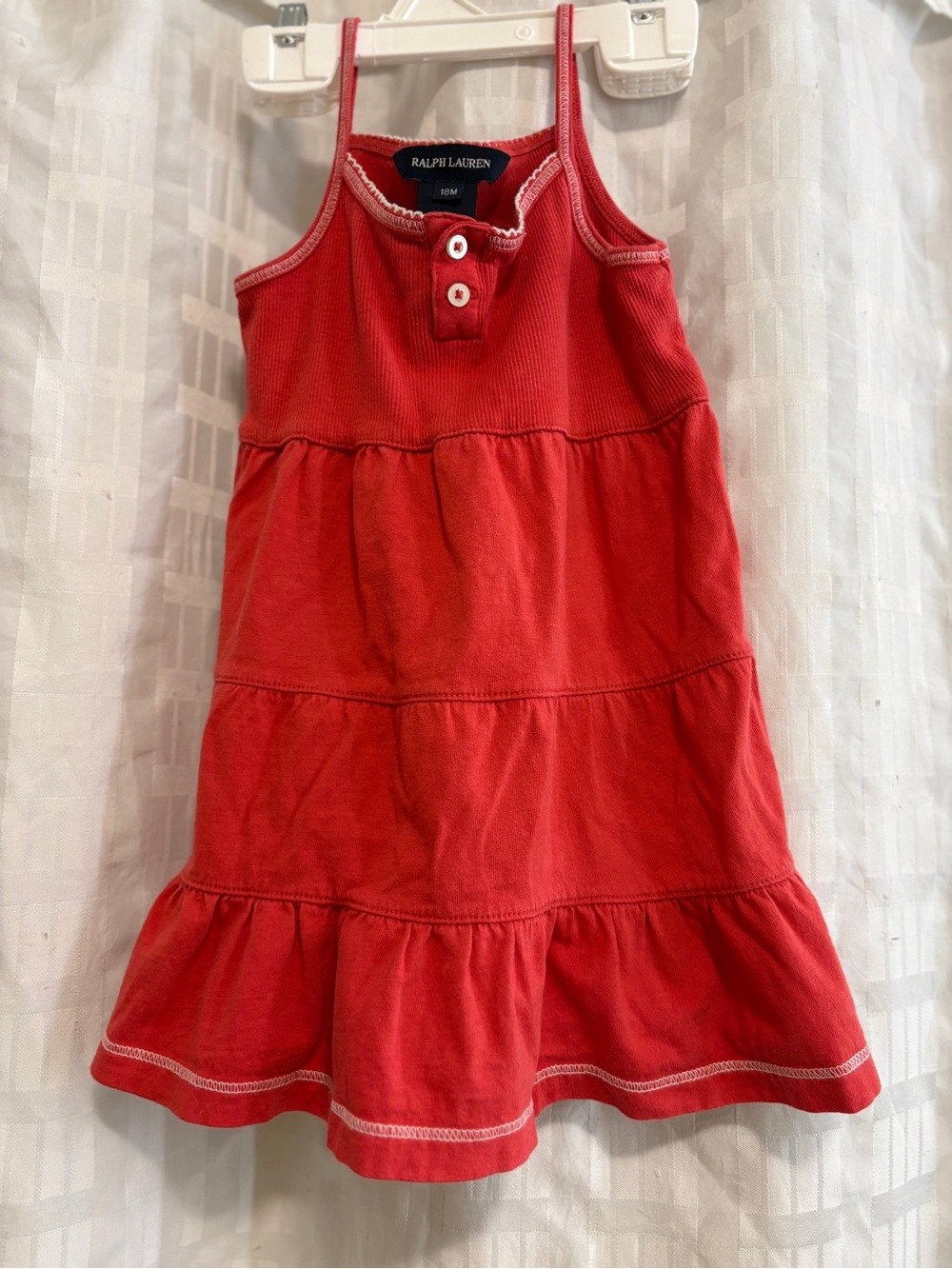 Ralph Lauren Red Sleeveless Tiered Sundress with Button Placket 18 Months